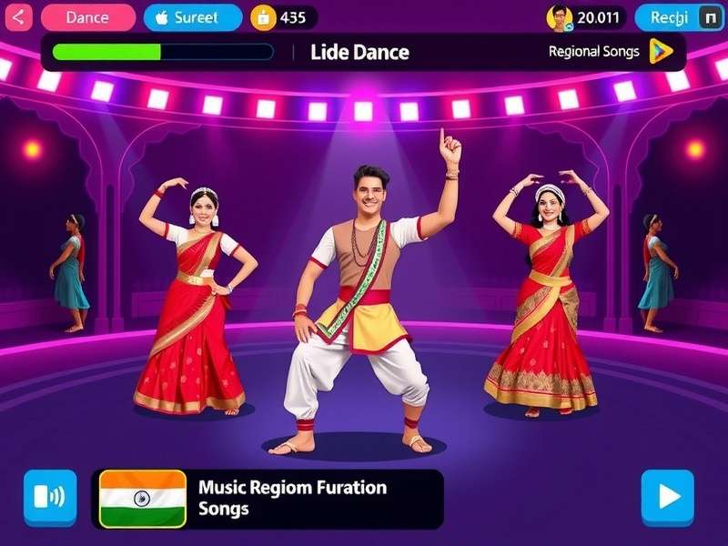 Dance Fusion Star music selection interface with Indian regional songs